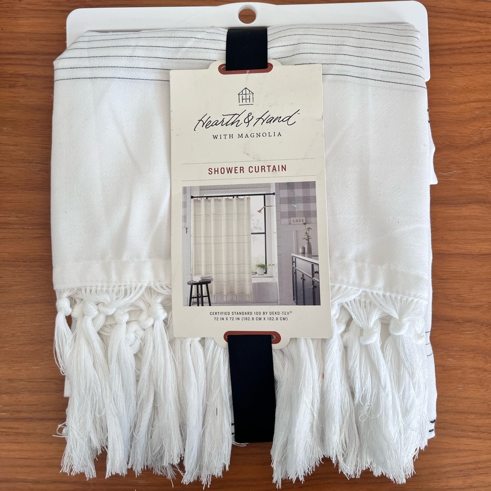 Hearth and hand, white shower curtain tassels